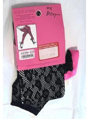 Betsey Johnson M/L Black Stirrup Fishnet Tights